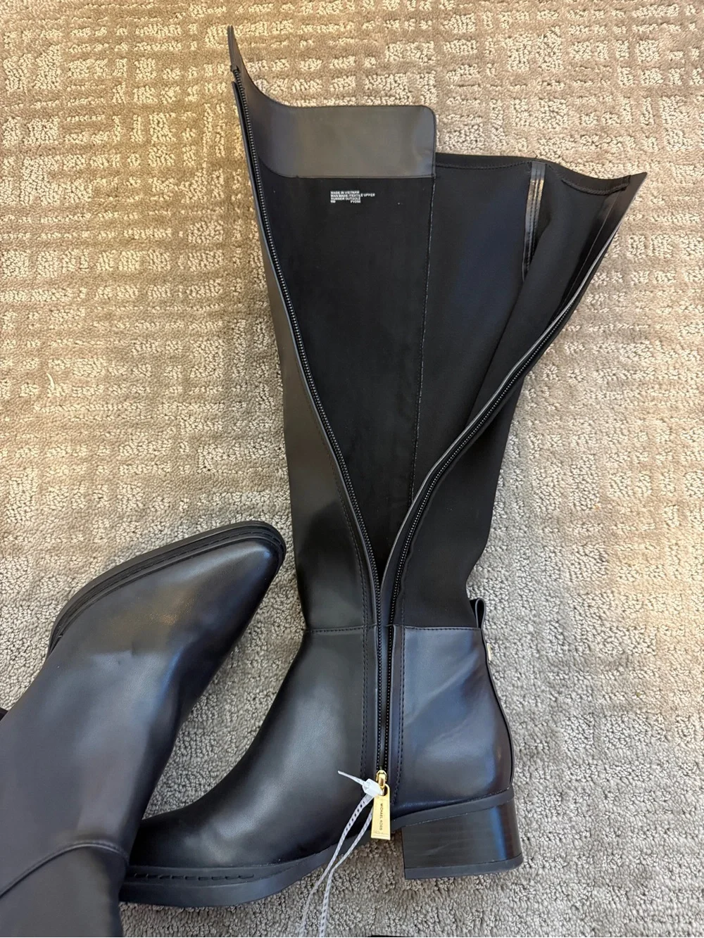 Michael Kors Lex Stretch Leather Knee High Boots Black Size 6M NWT